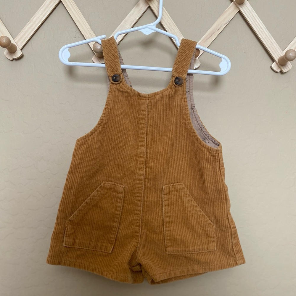 Vintage Zara baby girl romper overall mustard yellow shorts corduroy 12-18 month